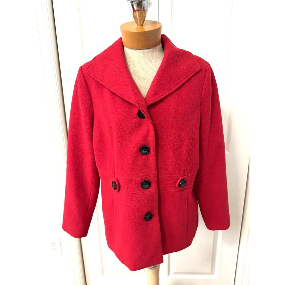 JM Collection Women’s Petite PL Red Short Peacoat Jacket Button Front Lined